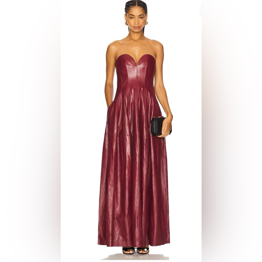 SIMKHAI Carrington Bustier Lambskin Gown In Cranberry ASO Taraji Size XS RUNWAY. - Picture 11 of 12
